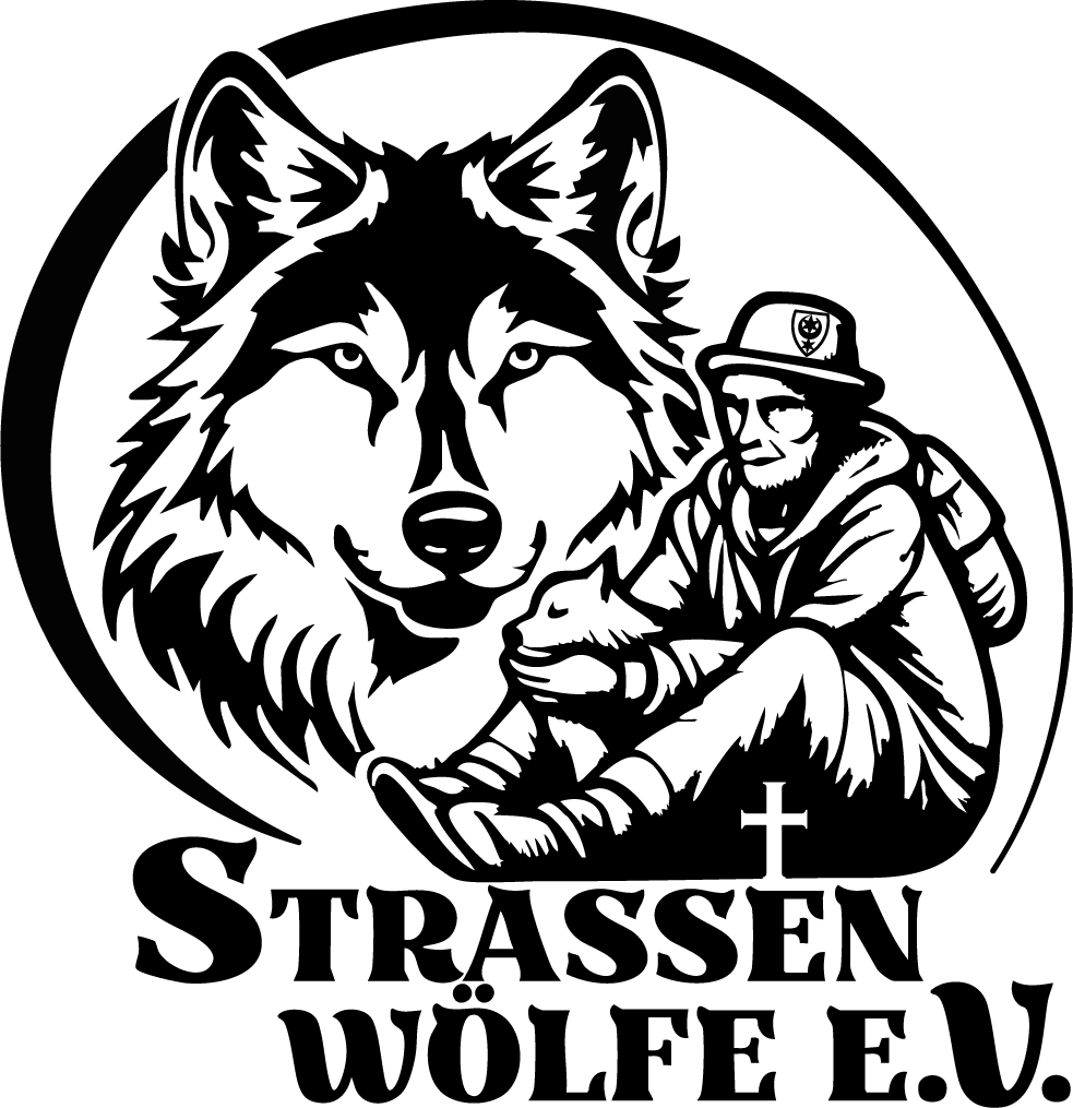 Logo von Straßenwölfe e.V. – Ein gemeinnütziger Verein, der sich für die Unterstützung von Menschen in Not und deren Tieren im Großraum Halle/Saale einsetzt.